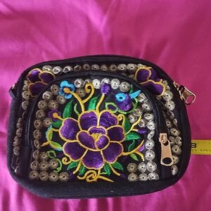 NEW Black and Purple Mini Bag with Floral Design
